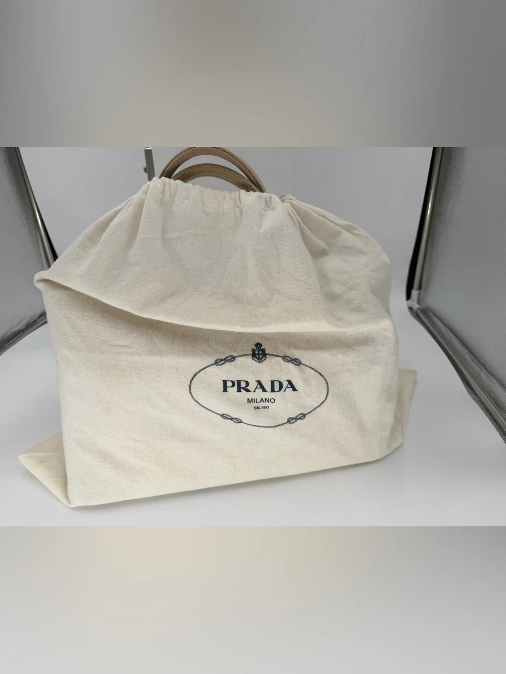 Prada Canapa Large Khaki Tote w/Dust Bag and Entrupy COA Very Good Condition - Picture 9 of 16